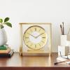 Bulova B1700 Grand Prix Table Clock | Brass MetalFinish | Glass Enclosure with Two-Tone Metal Dial | Quiet Sweep | Elegant Desktop Timepiece for Offices & Collectors