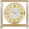Bulova B1700 Grand Prix Table Clock | Brass MetalFinish | Glass Enclosure with Two-Tone Metal Dial | Quiet Sweep | Elegant Desktop Timepiece for Offices & Collectors