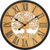 Bulova Clocks C4378 Orchard 23.5” Rustic Wooden Wall Clock – Pine Dial with Laser-Cut Tree, Black Roman Numerals, Raised Beaded Frame, Quartz Movement