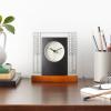 Bulova Glasner House Desk Clock B7750 | 6.25″ Cherry Wood Base with Frank Lloyd Wright Art Glass Design | Silent Sweep Quartz Movement | Battery Operated | Architectural Accent Clock