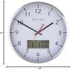 Bulova Manager Wall Clock C4810 | 14″ Brushed Aluminum Industrial Frame with Digital Date & Temperature Display | Silent Sweep Quartz Movement | Battery Operated | Office & Home Décor