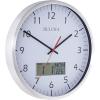 Bulova Manager Wall Clock C4810 | 14″ Brushed Aluminum Industrial Frame with Digital Date & Temperature Display | Silent Sweep Quartz Movement | Battery Operated | Office & Home Décor