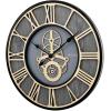 Bulova Timepiece Gear Wall Clock C4347 | 20″ Ash Veneer Frame with Gold Roman Numerals | Quartz Movement | Battery Operated | Industrial-Inspired Design