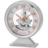 Bulova Torrance Brushed Aluminum Clock B1721 | Exposed Skeleton Design | Quartz Movement | Glass Panel Design | 5.25 x 6.5 Inch