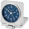 Bulova Travel Hack Alarm Clock B1882 | Vintage-Inspired Flip Cover Design with Blue Dial | Quartz Movement | Battery Included | Compact Travel Clock with Gift Pouch