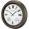 Bulova Vineyard Illuminated Wall Clock C4886 | 22″ Matte Bronze Metal Frame with Backlit Dial | Built-in Thermometer & Hygrometer | Battery Operated | Weatherproof Outdoor Décor