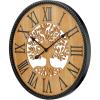Bulova Clocks C4378 Orchard 23.5” Rustic Wooden Wall Clock – Pine Dial with Laser-Cut Tree, Black Roman Numerals, Raised Beaded Frame, Quartz Movement