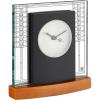 Bulova Glasner House Desk Clock B7750 | 6.25″ Cherry Wood Base with Frank Lloyd Wright Art Glass Design | Silent Sweep Quartz Movement | Battery Operated | Architectural Accent Clock