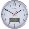 Bulova Manager Wall Clock C4810 | 14″ Brushed Aluminum Industrial Frame with Digital Date & Temperature Display | Silent Sweep Quartz Movement | Battery Operated | Office & Home Décor