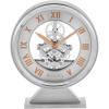 Bulova Torrance Brushed Aluminum Clock B1721 | Exposed Skeleton Design | Quartz Movement | Glass Panel Design | 5.25 x 6.5 Inch