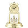 Bulova Tristan I Desk and Table Clock | Model B8818 | Polished Brass Finish | Polished Metal Base | Floating Dial | Roman Numerals | Elegant Pendulum Design
