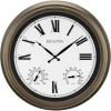 Bulova Vineyard Illuminated Wall Clock C4886 | 22″ Matte Bronze Metal Frame with Backlit Dial | Built-in Thermometer & Hygrometer | Battery Operated | Weatherproof Outdoor Décor