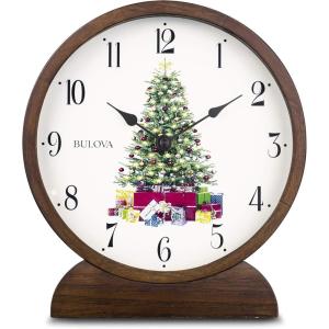 Bulova B1866 Holiday Sounds Mantel Clock, Walnut Stain 9.5 x 8.5 x 2 inches