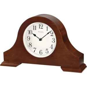 Bulova B1931 Sturbridge Brown Cherry Hardwood Tambour Shape Decorative Mantel and Table Top Clock with Cream Dial and Metal Spade Hands