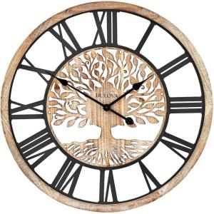 Bulova C3393 Tree of Life Wall Clock | Elegant 26.75″ Oversize Round Decorative Timepiece with Natural Grain Design | Perfect for Home, Office, or Gift Giving