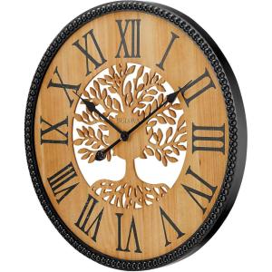Bulova Clocks C4378 Orchard 23.5” Rustic Wooden Wall Clock – Pine Dial with Laser-Cut Tree, Black Roman Numerals, Raised Beaded Frame, Quartz Movement