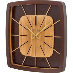 Bulova Clocks C4382 Darien 15.75” Mid-Century Wall Clock – Solid Hardwood Espresso Frame, Retro Wooden Dial, Radiating Hour Markers, Accurate Quartz Movement