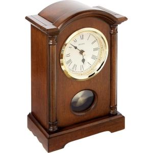 Bulova Dalton Chiming Pendulum Table Clock – Walnut Finish – Gold-Tone Accents