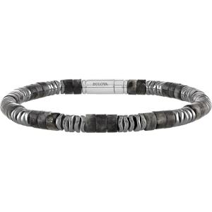 Bulova Jewelry Men’s Classic Cylinder Shaped Labradorite and Wavy Stacked Hematite Beaded Bracelet, Length 8.5″ Style:BVB1026-WSBF