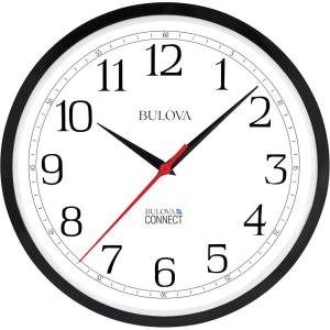 Bulova Precision Connect Wall Clock C5000, 12.5″ | Black and White | Accurate Timekeeping | Modern Design | Battery Operated | WiFi Enabled