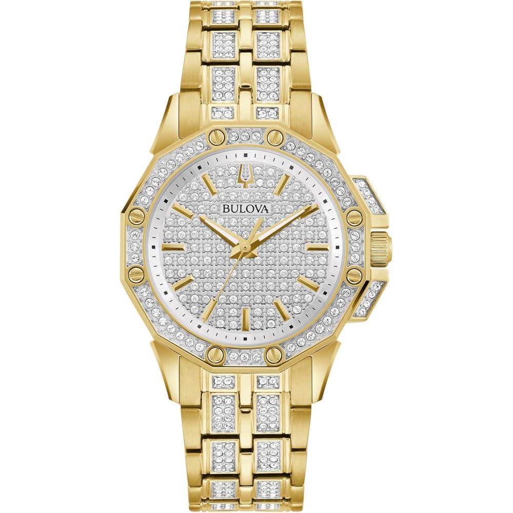 imageBulova Ladies Crystal Octava Gold Stainless Steel 3Hand Quartz Watch Crystal Bezel and Dial Style 98L302