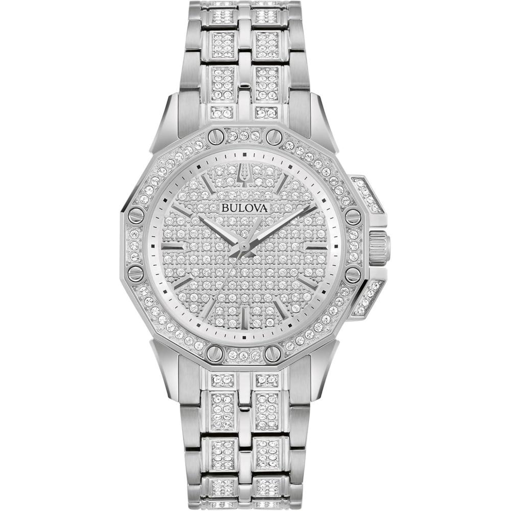 imageBulova Ladies Crystal Octava Stainless Steel 3Hand Quartz Watch Crystal Bezel and Dial Style 96L305