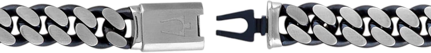 imageBulova Mens Jewelry Classic Dual Surface Blue IP and Brushed Stainless Steel Curb Chain Neclace and Bracelet Set Style BVS1000SLSTNA