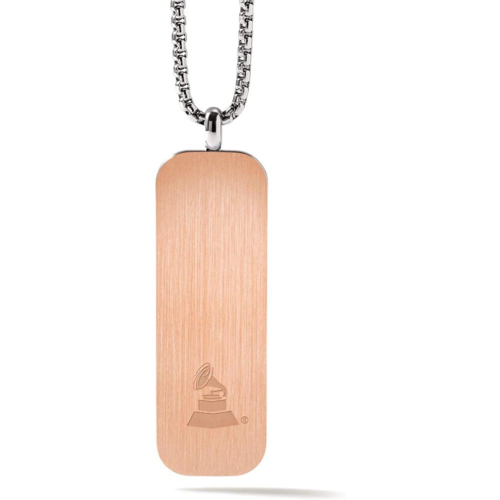imageBulova Mens Latin Grammy Round Box Link Chain Necklace with Reversible Dog Tag Pendant Style J98N007