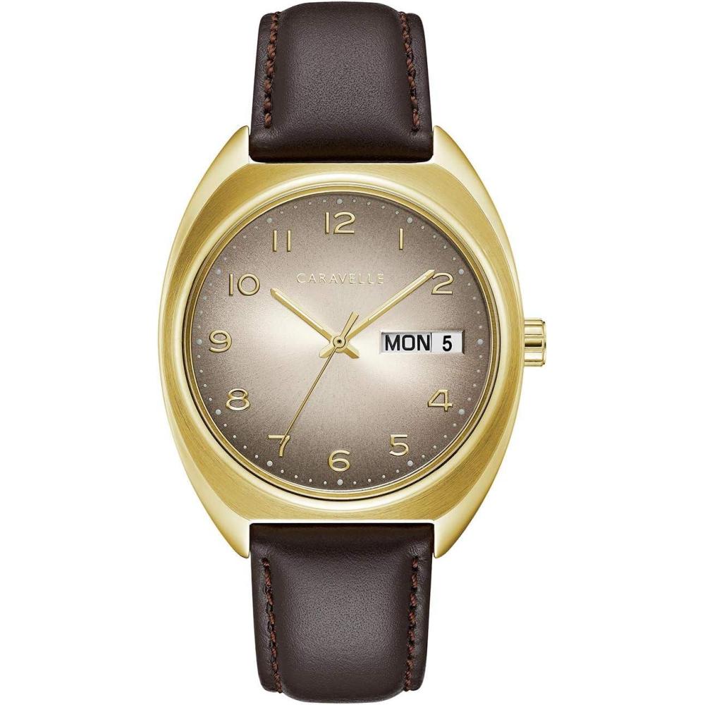 imageCaravelle Retro Quartz Mens Watch Stainless Steel with Black Leather StrapSport44C109