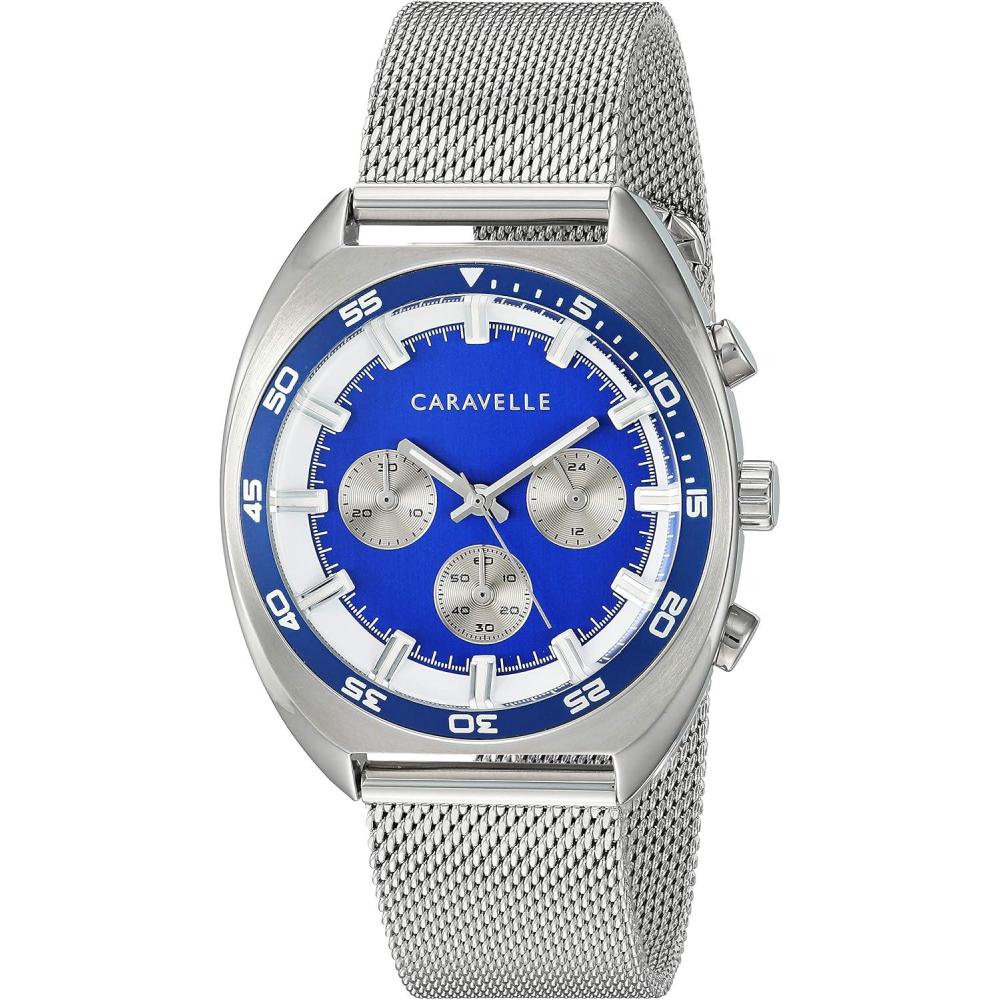 imageCaravelle by Bulova Retro Chronograph Mens Watch Stainless Steel SilverTone Model 43K100