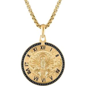 Bulova Jewelry Men’s Chronos; God of Time 14K Gold Plated Sterling Silver Pendant and Rounded Box Link Chain Necklace,Length 24-26″ Style:BVP1030-YSAA