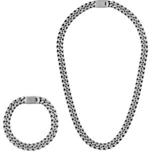 Bulova Men’s Jewelry Classic Dual Surface Blue IP and Brushed Stainless Steel Curb Chain Neclace and Bracelet Set Style: BVS1000-SLSTNA
