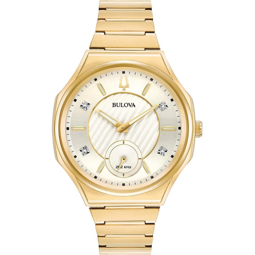 imageBulova Ladies Curv Quartz Diamond Stainless Steel Bracelet WatchGoldToneSilverWhite dial
