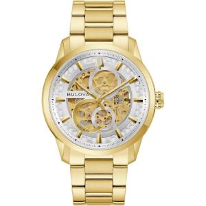 Bulova Men’s Automatic Sutton Watch, Gold-Tone Stainless Steel Case & Silver-White Dial (Style: 97A201)