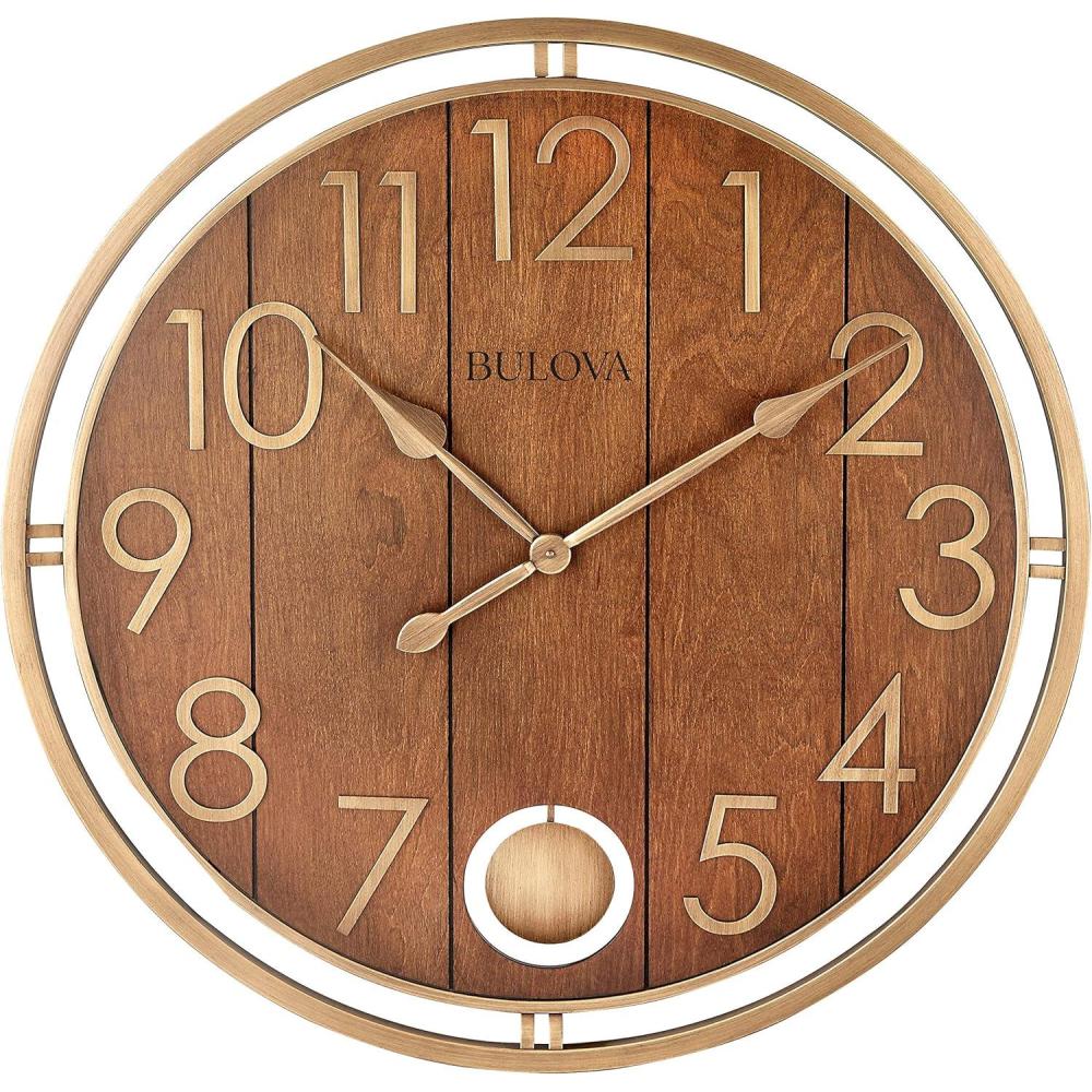 imageBulova Panel Time Oversize Wall Clock 30 Warm Cherry and Soft Bronze C4806