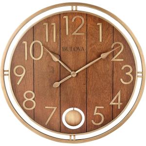 Bulova Panel Time Oversize Wall Clock, 30″, Warm Cherry and Soft Bronze, C4806