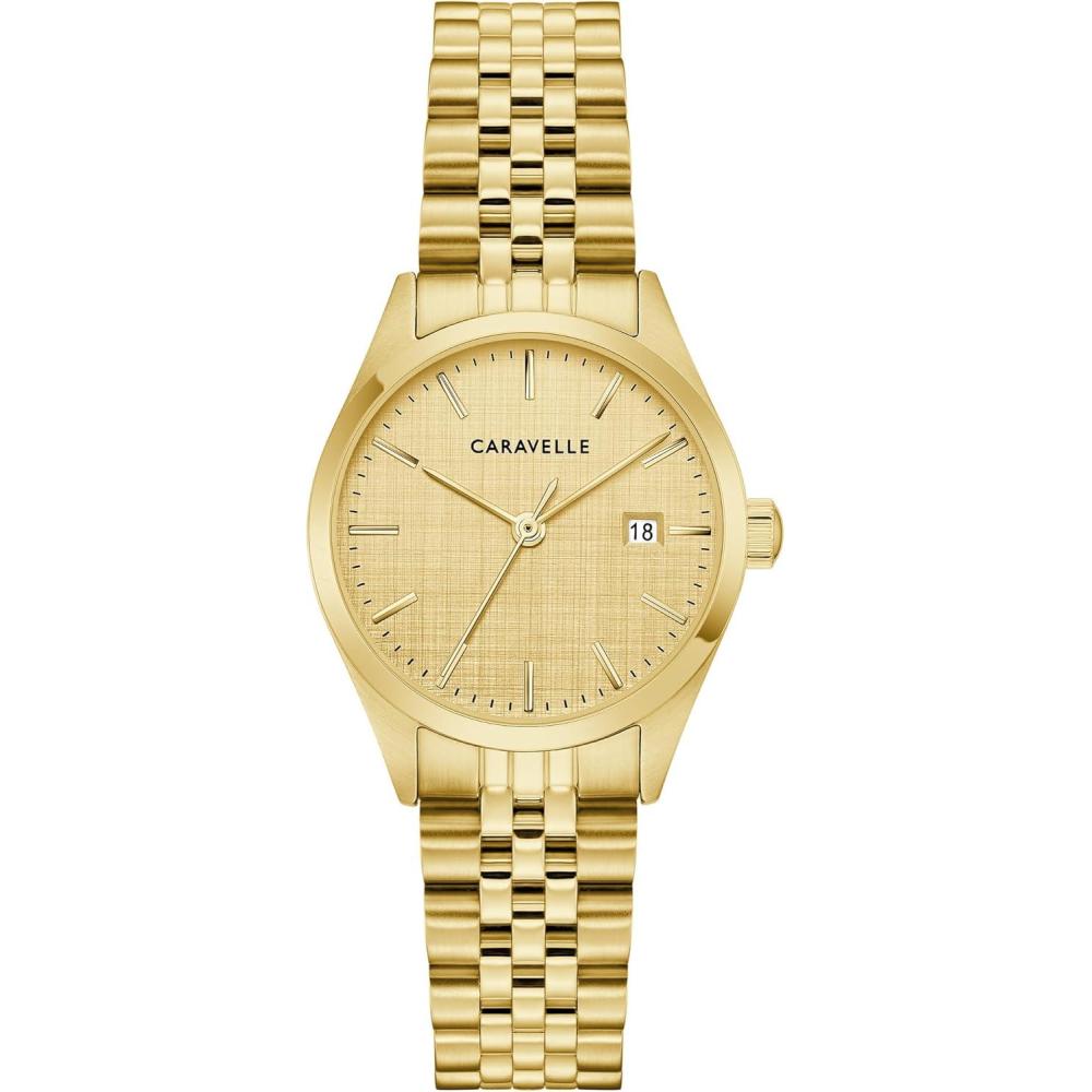 imageCaravelle Ladies Quartz Dress Watch 28mm Stainless Steel CaseGoldTone Champagne Dial