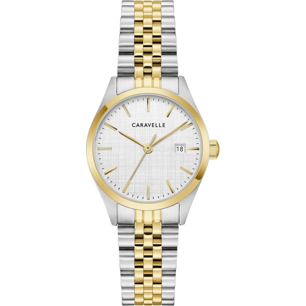 imageCaravelle Ladies Quartz Dress Watch 28mm Stainless Steel CaseTwoTone SilverWhite Dial