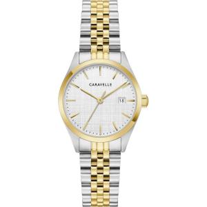 Caravelle Ladies Quartz Dress Watch, 28mm Stainless Steel Case(Two-Tone & Silver-White Dial)