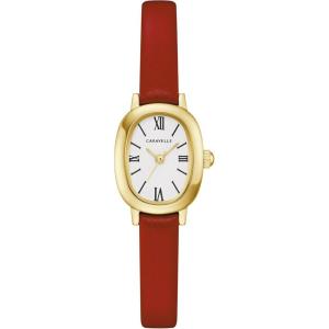 Caravelle Ladies Quartz Dress(Gold-Tone & Red Strap)