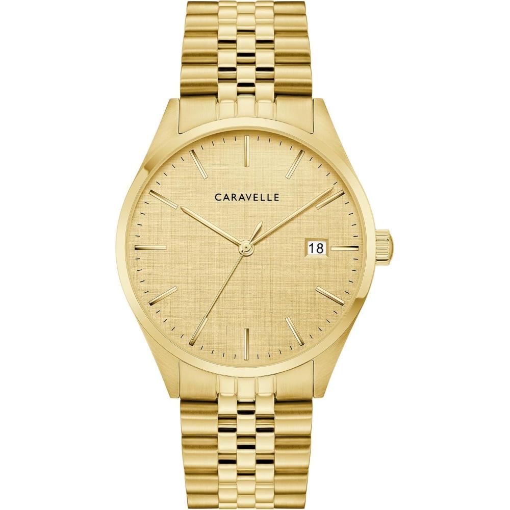 imageCaravelle Mens Quartz Dress Watch 39mm Stainless Steel CaseGoldTone Champagne Dial