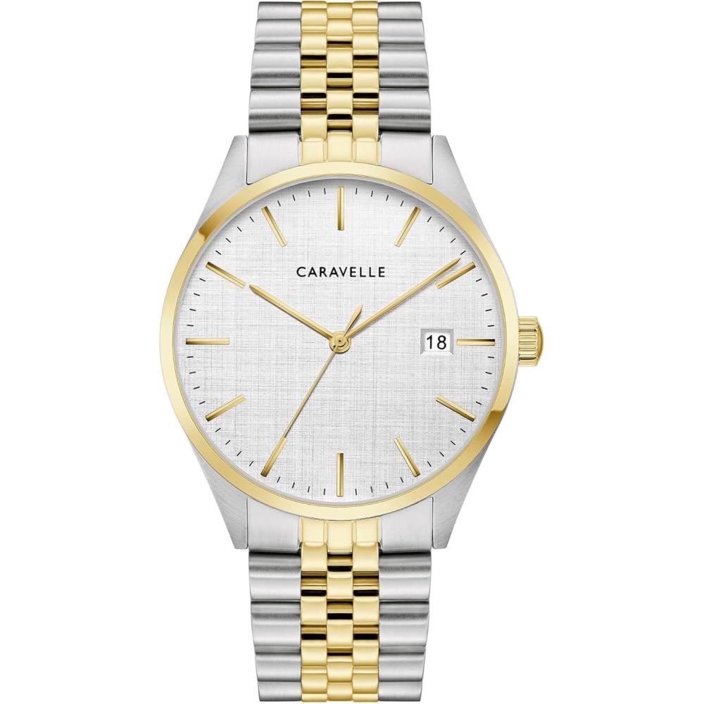 imageCaravelle Mens Quartz Dress Watch 39mm Stainless Steel CaseTwoTone SilverWhite Dial