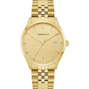 Caravelle Men’s Quartz Dress Watch, 39mm Stainless Steel Case(Gold-Tone & Champagne Dial)
