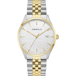 Caravelle Men’s Quartz Dress Watch, 39mm Stainless Steel Case(Two-Tone & Silver-White Dial)