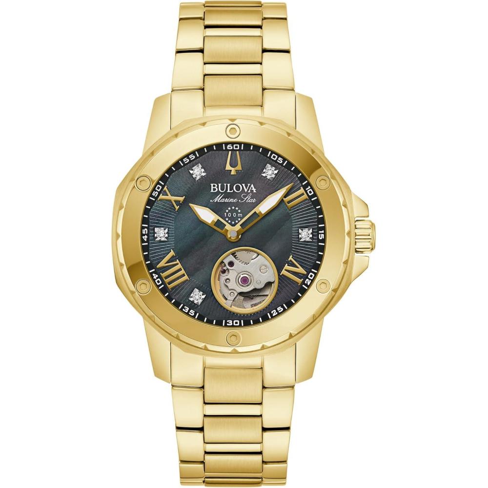 imageBulova Ladies Automatic Marine Star GoldTone Stainless Steel Case amp Bracelet with MotherofPearl Dial Style 97P171