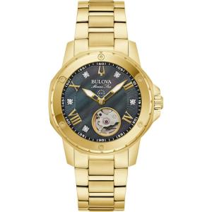 Bulova Ladies Automatic Marine Star, Gold-Tone Stainless Steel Case & Bracelet with Mother-of-Pearl Dial (Style: 97P171)