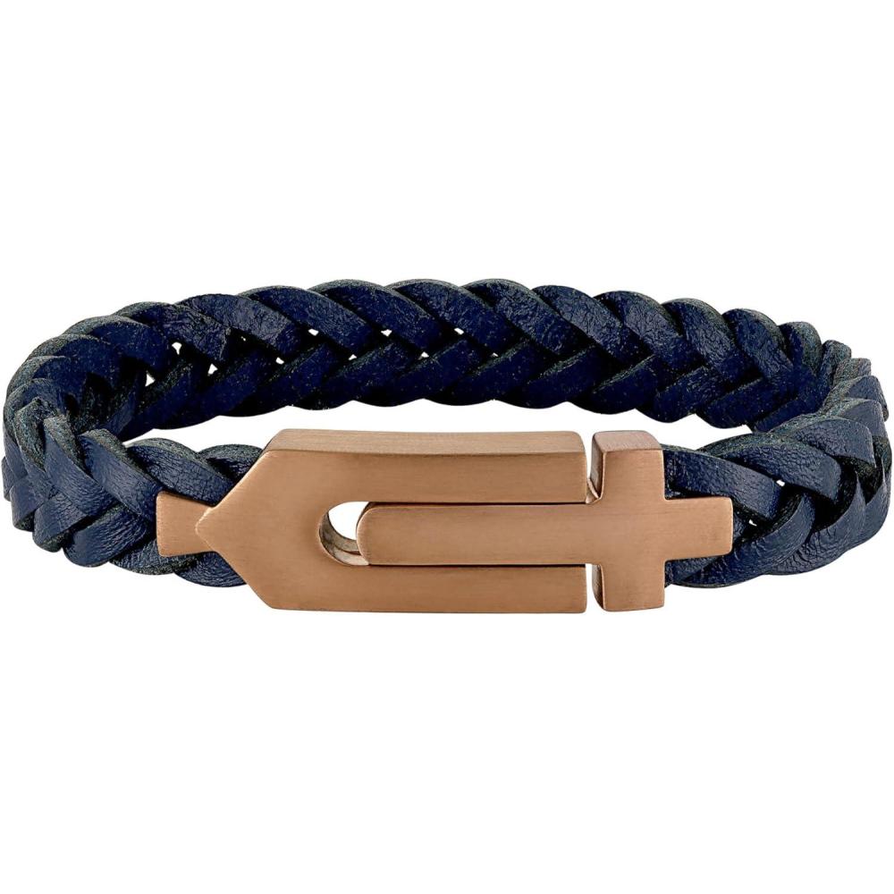 imageBulova Mens Jewelry Bracelet Navy Blue Braided Leather bracelet Signature Tuning Fork Logo Length 8 Style BVB1131G5STNA8