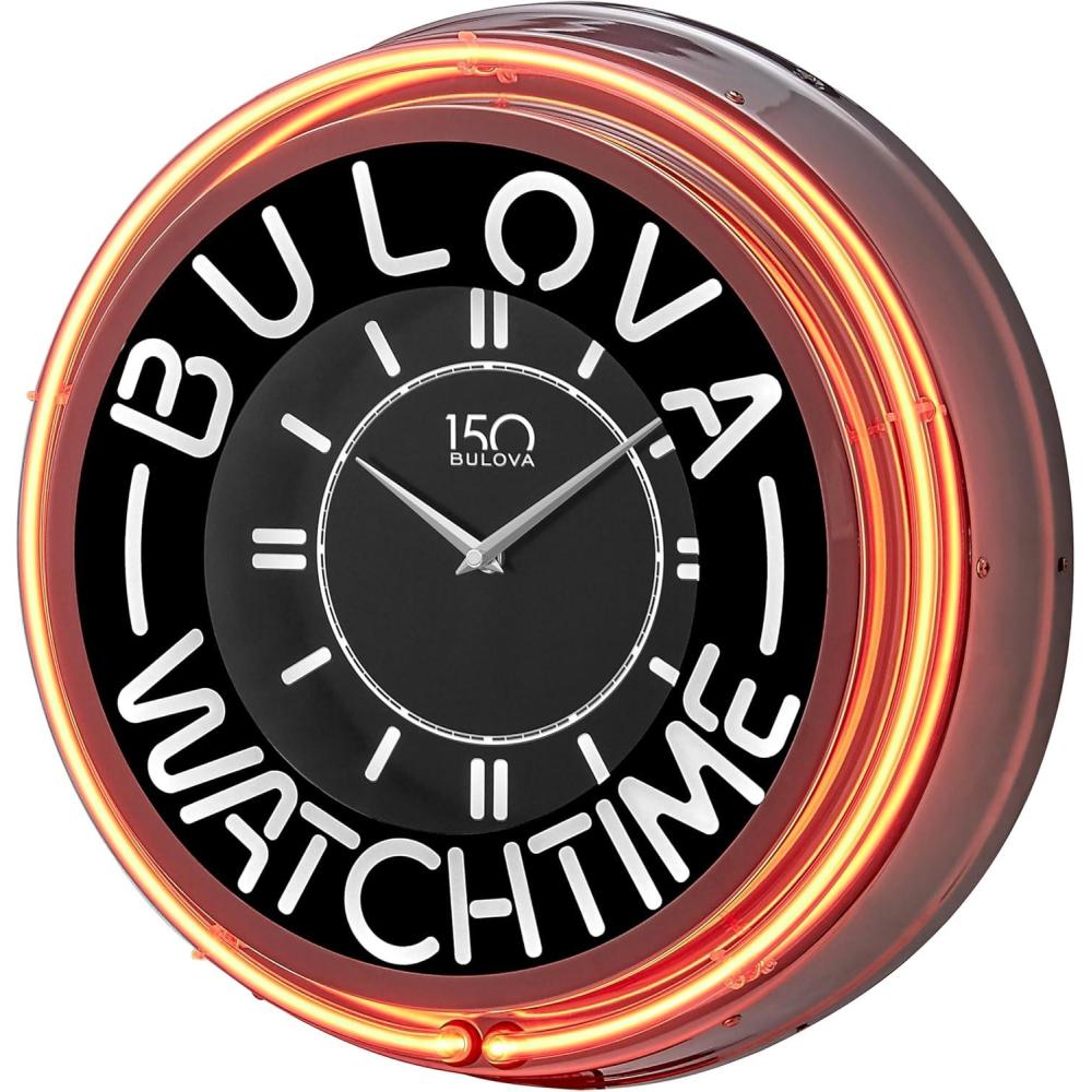 imageC1938 1772 Bulova Special Edition Neon Wall Clock 1938 NY Worlds Fair Inspired Chrome Metal Case Red amp White Neon Tubes Quartz Movement Limited 150th Anniversary Edition