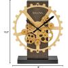 Bulova Cog Accent Table Clock B8905 | 12.2″ Walnut & Bronze Gear Display with Rotating Cogs | Quartz Movement with Dual Power | Battery Operated | Industrial-Style Decor Masterpiece
