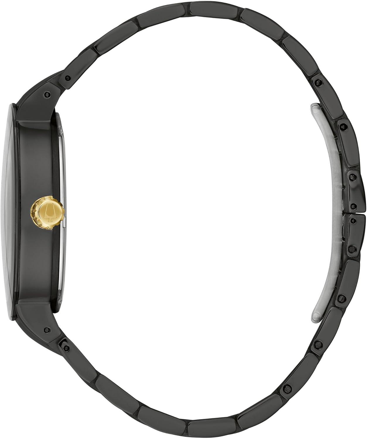 imageBulova Mens Quartz Modern Bulova IonPlated TwoTone Stainless SteelBlack GoldTone Dial